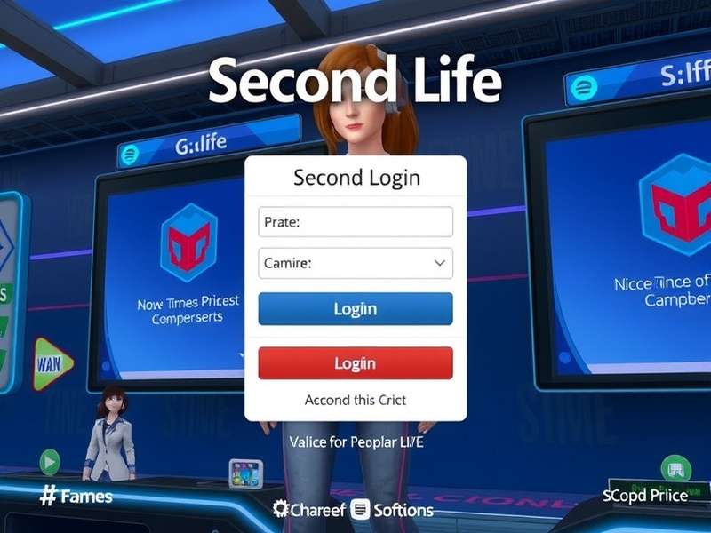 Second Life login screen and dashboard interface
