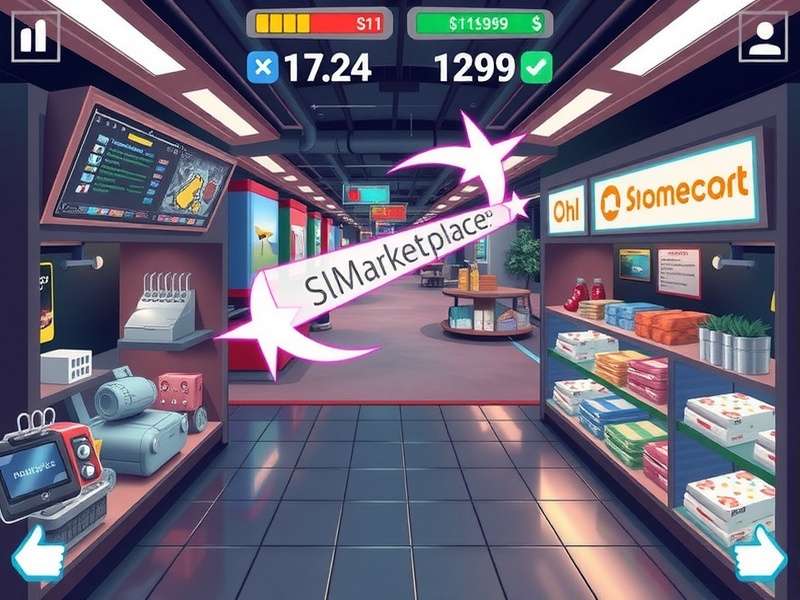 A vibrant overview of the Second Life Marketplace dashboard showing categories, featured items, and search.