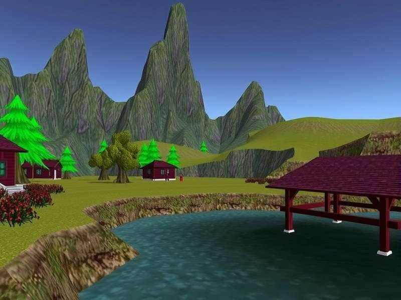 Second Life virtual world landscape showing avatars and futuristic city