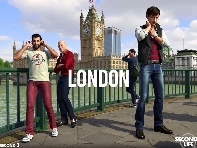 A bustling virtual representation of London's Second Life Marketplace, showing avatars shopping at digital stalls