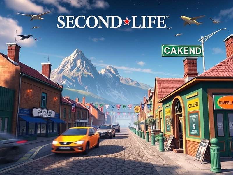 A vibrant digital marketplace scene representing the Second Life Marketplace