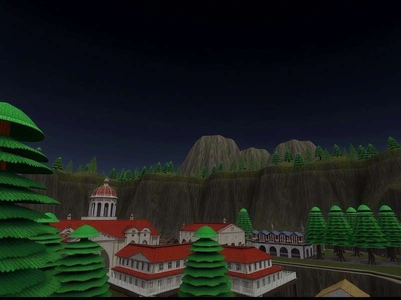 A stunning panoramic view of a futuristic cityscape within Second Life, showcasing detailed architecture and ethereal lighting