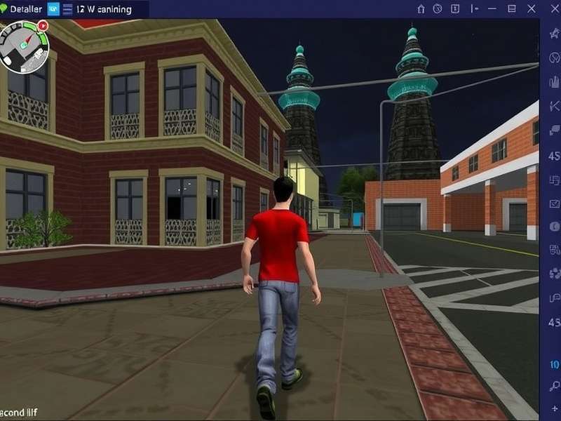 Second Life virtual cityscape with avatars interacting