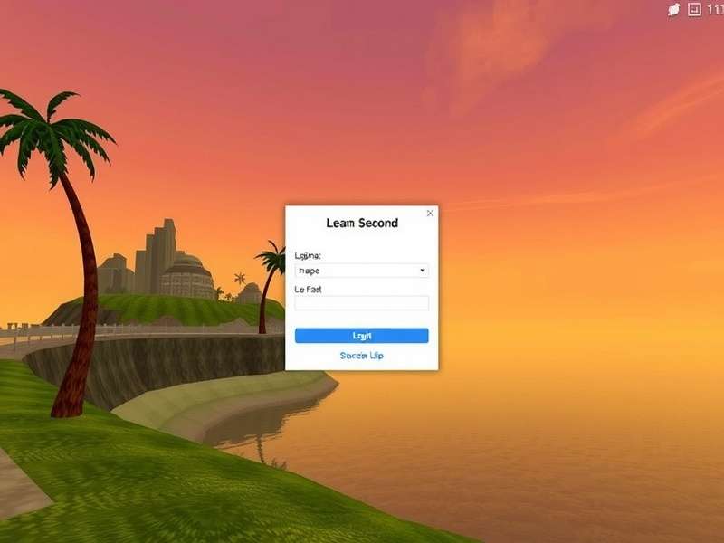 The modern Second Life Login Screen interface showing username, password fields, and grid selection