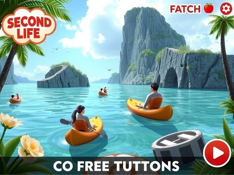 A vibrant scene from Second Life showing free avatars and environments