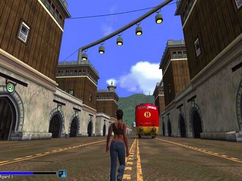 Second Life Video Game immersive virtual world scene with neon-lit cityscape and avatars