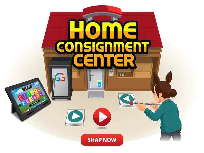 Home Consignment Center virtual storefront in Second Life, showcasing a vibrant marketplace with avatars shopping