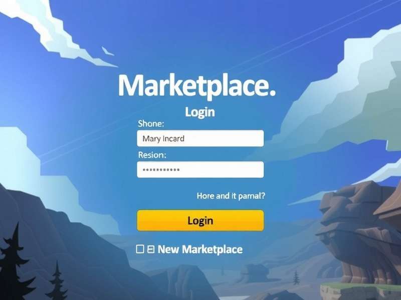 Second Life Login Marketplace banner showing a vibrant virtual shopping hub with avatars and market stalls.
