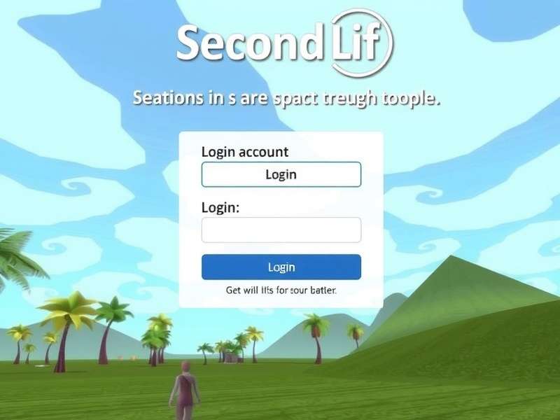 Second Life Login Account banner showing a stylised gateway to the virtual world with UK flag accents
